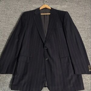 Saks Fifth Avenue Blazer Mens 58L Navy Pinstripe Wool Ermenegildo Zegna Trofeo